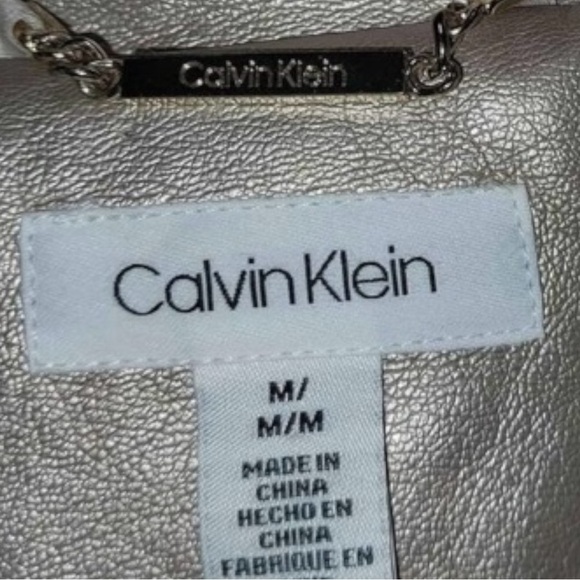 Calvin Klein metallic like gold champagne Moto Jacket w/ 1/4 Zip Sleeves WSz M - Picture 5 of 7